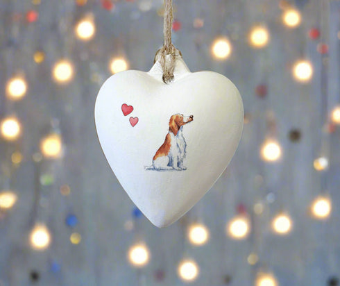 Welsh Springer Ceramic Heart Bauble